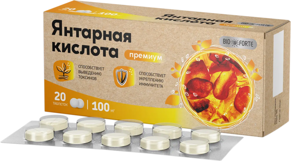 Бурштинова кислота Преміум BioForte 0.1 г 20 таб - Фото #1 Бурштинова кислота Преміум BioForte 0.1 г 20 таб - Фото #1