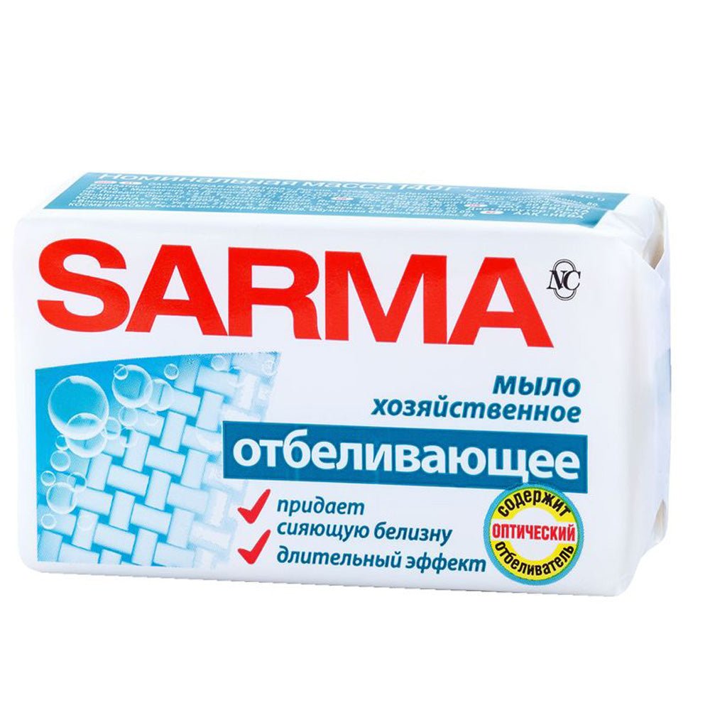 Laundry soap Sarma whitening 140 gr - Хозяйственное мыло Sarma отбеливающие 140 гр - USA Apteka